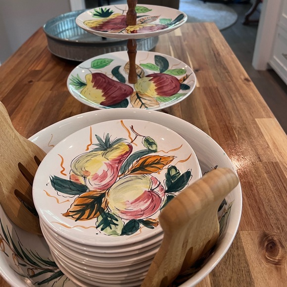 Vintage Hand Painted Japan Fruit Salad Bowl Set 14 Plates are listed sep d/t wt - Picture 3 of 9